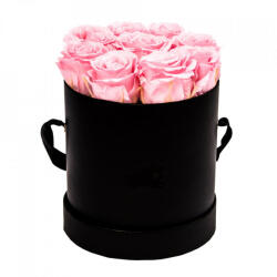 Aranjamente florale - Aranjament floral cu 9 trandafiri de sapun, in cutie neagra rotunda, roz