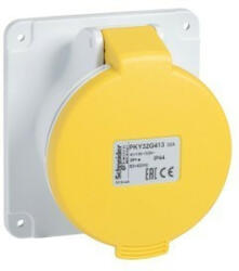 Schneider Electric , PKY16G414, ipari csatlakozó beépíthető dugalj egyenes 4P (3P+F) 16A 4h, 130V 50/60 Hz, IP44, sárga, rugós csatlakozás, PratiKa (Schneider PKY16G414) (PKY16G414)