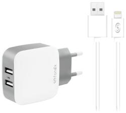 Fonex - Töltőadapter 2x USB + Kábel USB / Lightning, 10W, fehér