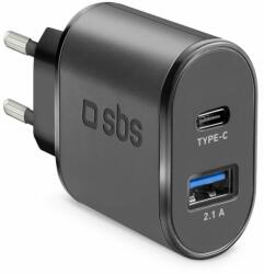 SBS - 10W Töltőadapter USB, USB-C, fekete