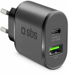 SBS - 25W Töltőadapter USB, USB-C, fekete