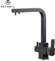 Getwell Square-S két karos, 3 utas Konyhai Csap Víztisztítókhoz fekete színben (GW216B)