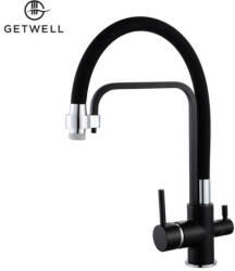 Getwell Pelikan-RS, 3 utas, kihúzható zuhanyfejes Konyhai Csap Víztisztítókhoz Fekete színben (GW237B)