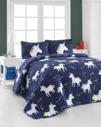 Eponj Home® Set cuvertura matlasata 200x220cm+ 2 fete perna 50x70cm Magic Unicorn - Dark Blue