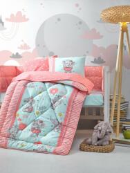Cottonbox® Set dormit pentru bebelusi, cu protectie pt patut, bumbac 100% ranforce, Elefant, roz Lenjerii de pat bebelusi‎, patura bebelusi