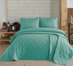 Nazenin Home® Set cuvertura matlasata + 2 fete perna bumbac 100%, 220x240cm, turcoaz