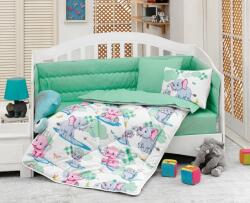 Cottonbox® Set dormit pentru bebelusi, cu protectie pt patut, bumbac 100% ranforce, Elefant, mint Lenjerii de pat bebelusi‎, patura bebelusi