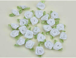 Szatén rózsa virágfej 2 cm - Fehér