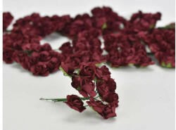  Papír rózsa virágfej 2 cm drót szárral bordó