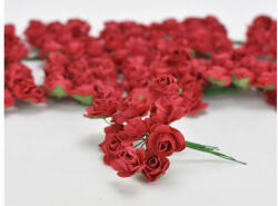  Papír rózsa virágfej 2 cm drót szárral piros