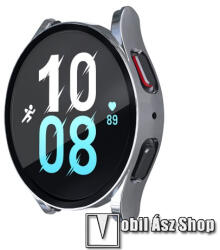 Okosóra műanyag védő tok / keret - EZÜST - 9H edzett üveg előlap védő is! - SAMSUNG Galaxy Watch4 44mm (SM-R870) / Watch5 44mm (SM-R915F)