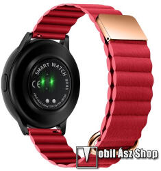 Okosóra szíj - valódi bőrpánt, mágneses, 118mm + 105mm hosszú, 22mm széles - PIROS / ROSE GOLD - SAMSUNG Galaxy Watch 46mm / Watch GT2 46mm / Watch GT 2e / Galaxy Watch3 45mm / Honor MagicWatch 2 46mm