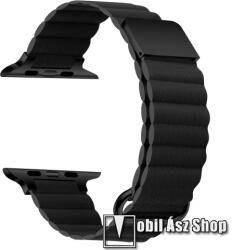 Okosóra szíj - valódi bőrpánt, mágneses, 117mm + 121mm hosszú - FEKETE - Apple Watch Series 1/2/3 42mm / 4/5/6/SE 44mm / 7/8 45mm / Ultra 49mm