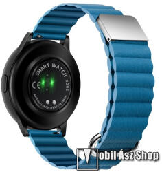Okosóra szíj - valódi bőrpánt, mágneses, 115mm + 108mm hosszú, 20mm széles - EZÜST / KÉK - SAMSUNG Galaxy Watch 42mm / Amazfit GTS / Galaxy Watch3 41mm / HUAWEI Watch GT 2 42mm / Galaxy Watch Active /
