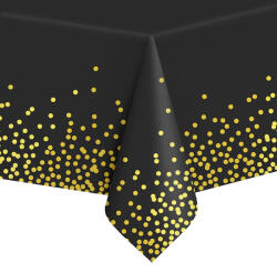PartyPal Asztalterítő, fekete színű arany konfetti mintákkal, 137x 274 cm