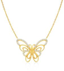 SAVICKI Колие с пеперуда, злато 585, бели диаманти, 0.19К, 47 см