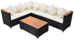 vidaXL Set mobilier cu perne, 4 piese, negru, poliratan 43000