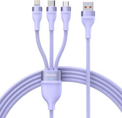 Baseus 3 az 1-ben USB - USB Type C, Lightning, Micro USB kábel 100W 6A 1.2m (CASS030005) lila