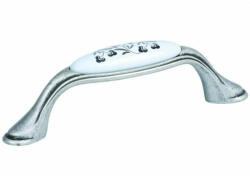 Demos Bútorfogantyú MARGARITA 96mm Antik Ezüst/Porcelán Fehér Virág Tulip (dem-288805)