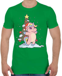 printfashion Karácsonyi unikornis - Férfi póló - Zöld (5629383)