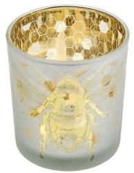 Esschert Design Üveg teamécses tartó, méhecskés, arany színű, 8 cm (XMWLBGS)
