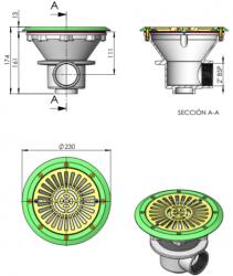 Astral Pool Padlóürítő Ø 210 mm ABS műanyag ráccsal - szín antracitszürke (RAL7016)