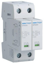  Hager SPN921, túlfeszültség levezető (cserélhető betétes) 2 pólus, B+C (T1+T2) fokozatú, távjelző nélküli, 275V/25kA (Hager SPN921) (SPN921)