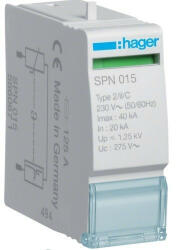  Hager SPN015, túlfeszültség levezető betét (SPN115, SPN315, SPN317, SPN415, SPN417, SPN418, SPN419-hez) C (T2) fokozatú, 230V/40kA (Hager SPN015) (SPN015)