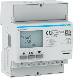 Hager ECM300C fogyasztásmérő 3 fázis, áramváltós, M-Bus, MID (ECM300C)