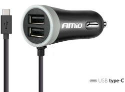 AMiO Incarcator auto cu 2 USB si cablu USB type C, 2.4A (02058)
