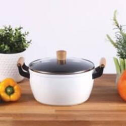 Livoo Cratiță cu mânere din lemn, alb, 24 cm, 5 L MEP133W (443548)