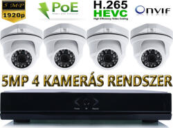 4 KAMERÁS 5MP IP, PoE SWITCH, H. 265, ONVIF DOME KAMERA RENDSZER