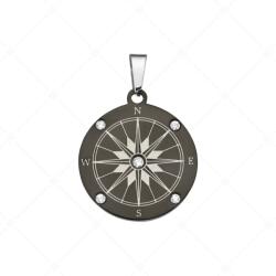  BALCANO - Compass / Iránytű medál cirkónia drágakövekkel, fekete PVD bevonattal