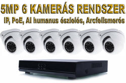 6 KAMERÁS 5MP IP, PoE SWITCH, H. 265, ONVIF DOME KAMERA RENDSZER