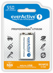 everActive Acumulator tip 9V Li-ion 550mAh 1200 cicluri 6F22 cu incarcare directa la micro USB