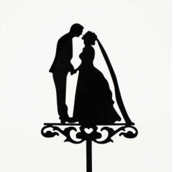 Esküvői Acryl tortadísz csókos pár fekete 17, 5x10 cm (18-7680-38)