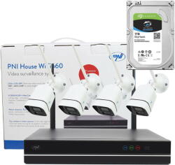 PNI Camera de supraveghere Pachet Kit supraveghere video PNI House WiFi660 NVR si 4 camere wireless, 3MP cu HDD 1tb inclus (PNI-WF660-1TB) - pcone