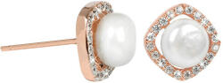 JwL Luxury Pearls Ezüst rozegold fülbevaló valódi fehér gyöngy és JL0252 kristályokkal