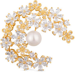 JwL Luxury Pearls Csillogó aranyozott bross 2 az 1-ben igazi gyöngyökkel és kristályokkal JL0730 - vivantis