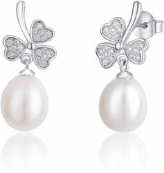 JwL Luxury Pearls Négylevelű lóhere ezüst fülbevaló gyönggyel és cirkónium kővel JL0618 - vivantis