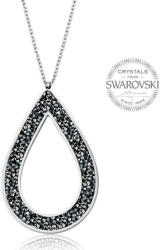 Levien Gyönyörű nyaklánc fekete kristályokkal SS Rocks Pear 49 szürke fém