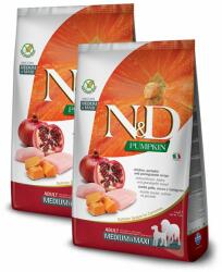 N&D Pachet 2 x N&D Grain Free Adult Medium si Max - Pui, Dovleac si Rodie, 12 Kg