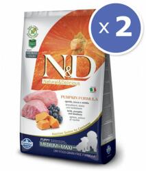 N&D Pachet economic: 2 x N&D Grain Free Puppy Medium/Maxi Miel, Afine & Dovleac, 12 Kg