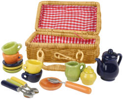 Legler Coș mic de picnic pentru picioare cu vase colorate din ceramică