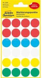 AVERY Etikett címke, o18mm, jelölésre, 5 klf. szín 24 címke/ív, 4 ív/doboz, Avery vegyes (AVERY_3089) (AVERY_3089)