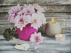  2 LEDes világító falikép rózsaszín virág +gyertya 40x30cm 00885
