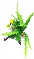 Alge verzi de acvariu cu mici flori colorate, plante artificiale de acvariu (Înălțime: 19 cm | Lățime: 15 cm)