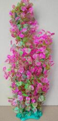 Plantă artificială de acvariu cu tulpini lungi verzi și roz și frunze rotunde dense (40 cm)