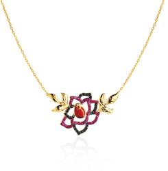 SAVICKI Colier cu flori Savicki: aur, diamante negre, rubine