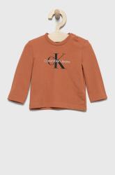 Calvin Klein longsleeve copii culoarea maro, cu imprimeu 9BYY-BUK001_88X